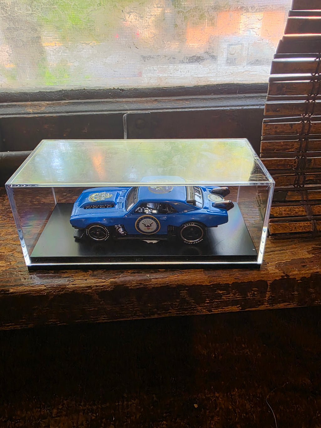 Custom Hot Wheels Camaro – Navy Blue Livery, Rubber Wheels & Acrylic Display Case